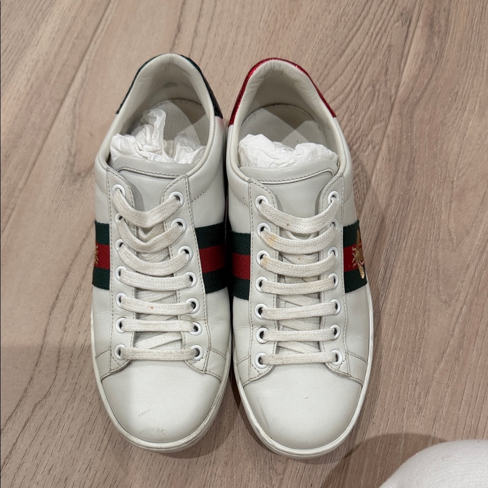 White Sneakers with Red and Green Stripes